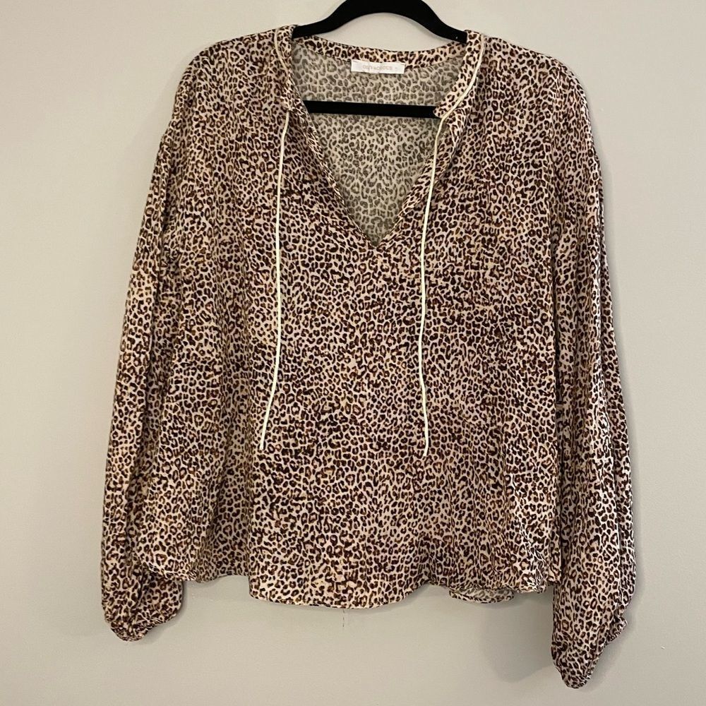 Olivaceous Cheetah Leopard Print Peasant Top Size S CottageCore Ruffled Layers